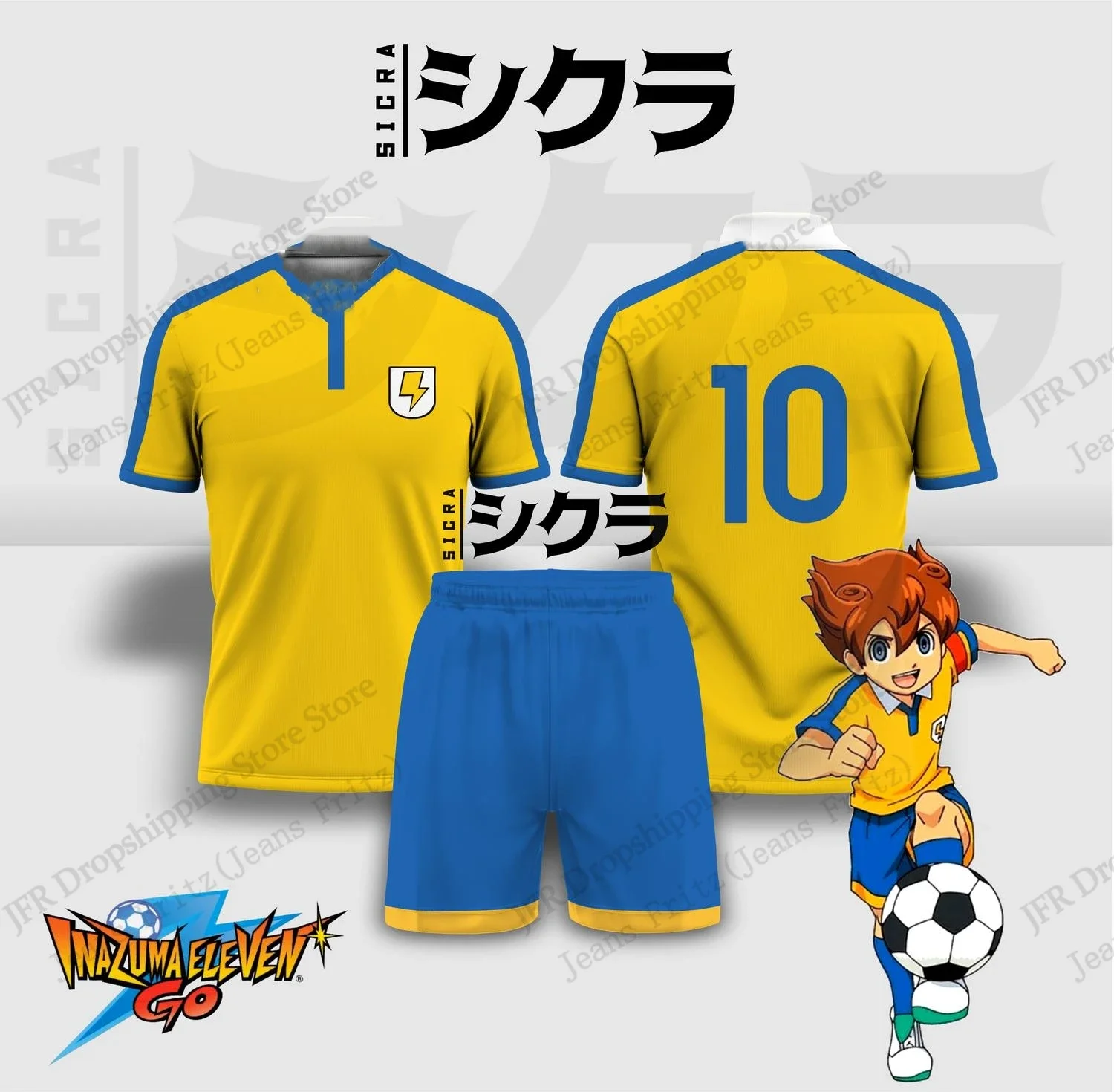 Jersey Set Jersey Inazuma Eleven Anime Football 3d Print Set Men Fashion T-shirt+Short 2Piece Atasan Sports Tracksuit Suit Kids
