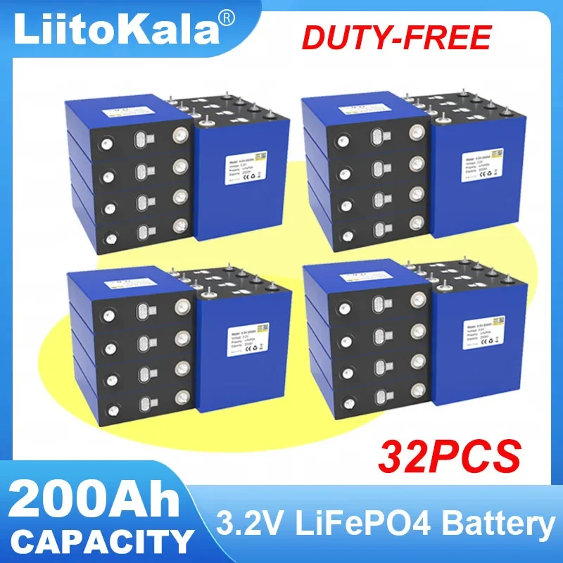 

32pcs LiitoKala 3.2V 200Ah LiFePO4 Battery Lithium iron phosphate batteries For Campers inverter Off-Road Solar Wind TAX FREE