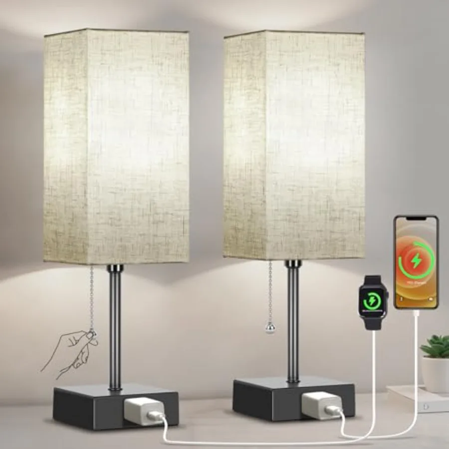 

Table Lamp for Bedroom Set of 2, Bedside Lamps with 3 Color Temperatures Night Light, Lamp for Night Stands with AC Outlet and
