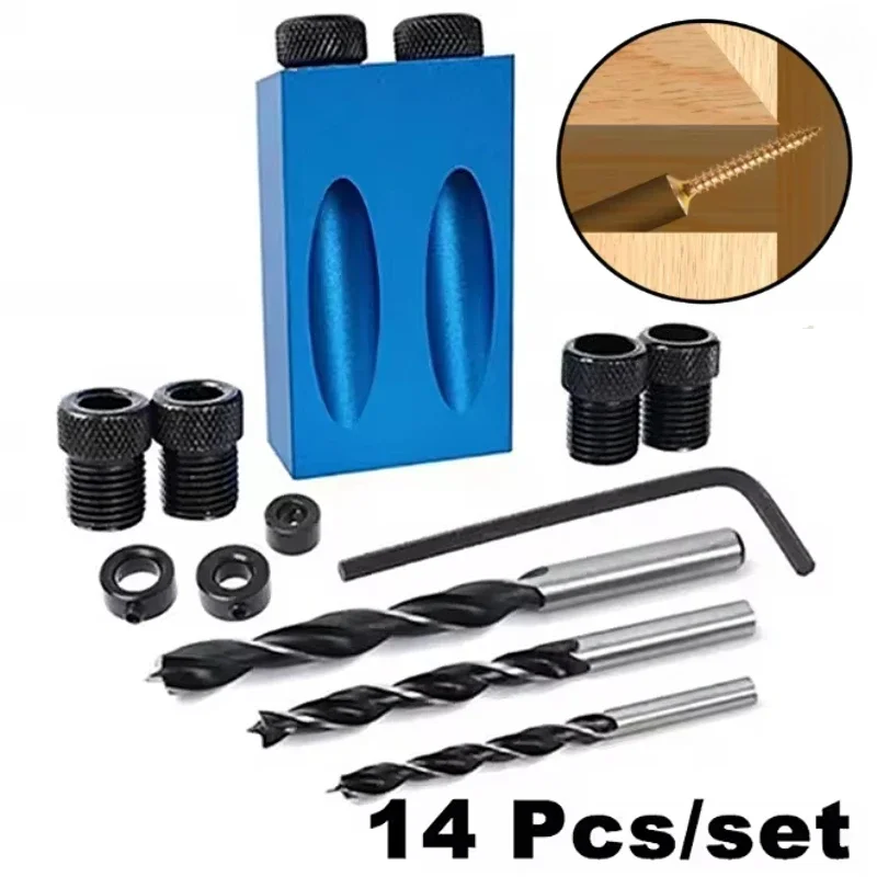

14 шт./компл. 6/8/10 мм направляющие сверла шестигранный ключ 15 градусов позиционер косых отверстий сверла Jig зажим комплект для деревообработки