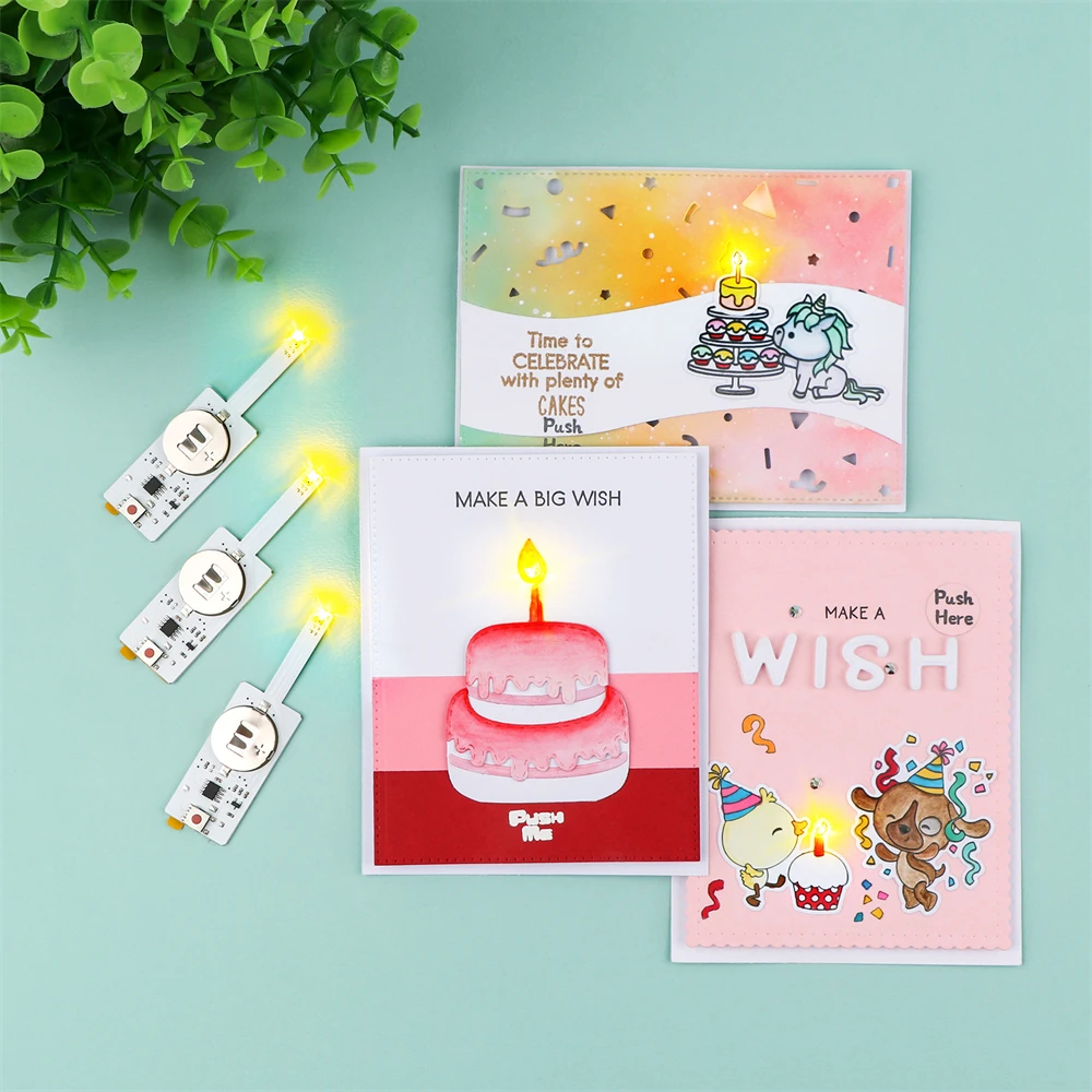 3Pcs/set Blow-Out Led Candle Light for Light-Up Birthday Card for Creating Interactive Birthday Cards Scrapbook Layouts