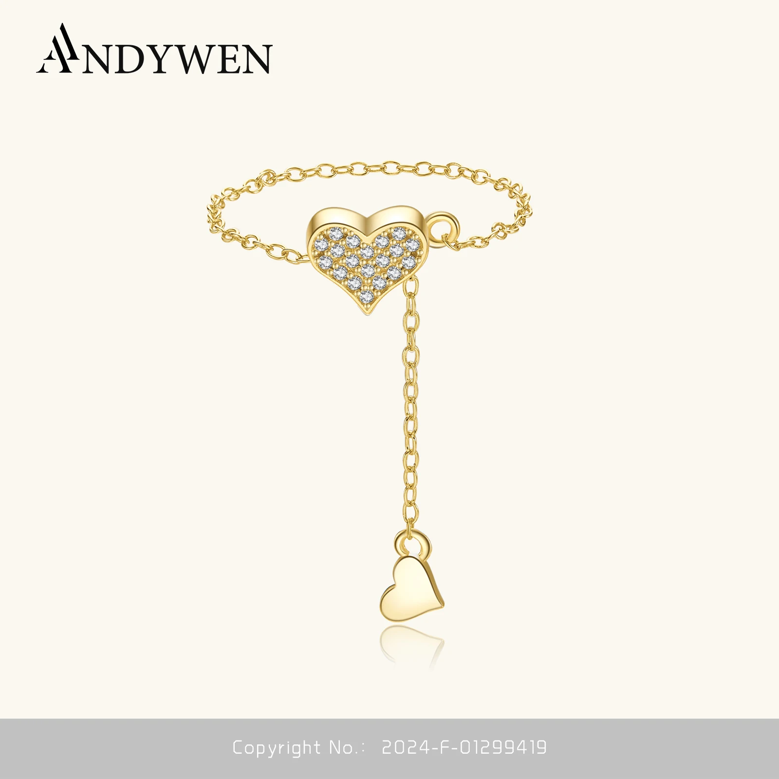 

ANDYWEN 925 Silver Adjustable Flexible Fix Pulling Heart Chain Rings Transformer With Rubber Stopper Wedding Party Fine Jewelry
