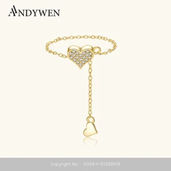 ANDYWEN 925 Silver Adjustable Flexible Fix Pulling Heart Chain Rings Transformer With Rubber Stopper Wedding Party Fine Jewelry
