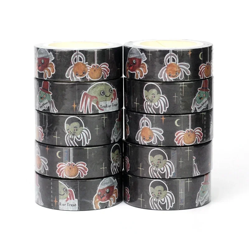 

2024 NEW 10PC/Lot Decorative Spiders Halloween Washi Tapes for Scrapbooking Masking Tape Cute Journaling Papeleria