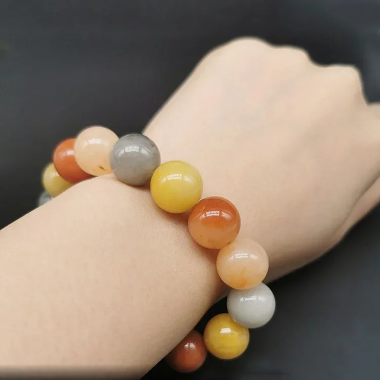 Handmade Jade Bracelet Gold Wire Jade 12mm Round Bead Men's and Women's Bracelet Gobi Jade