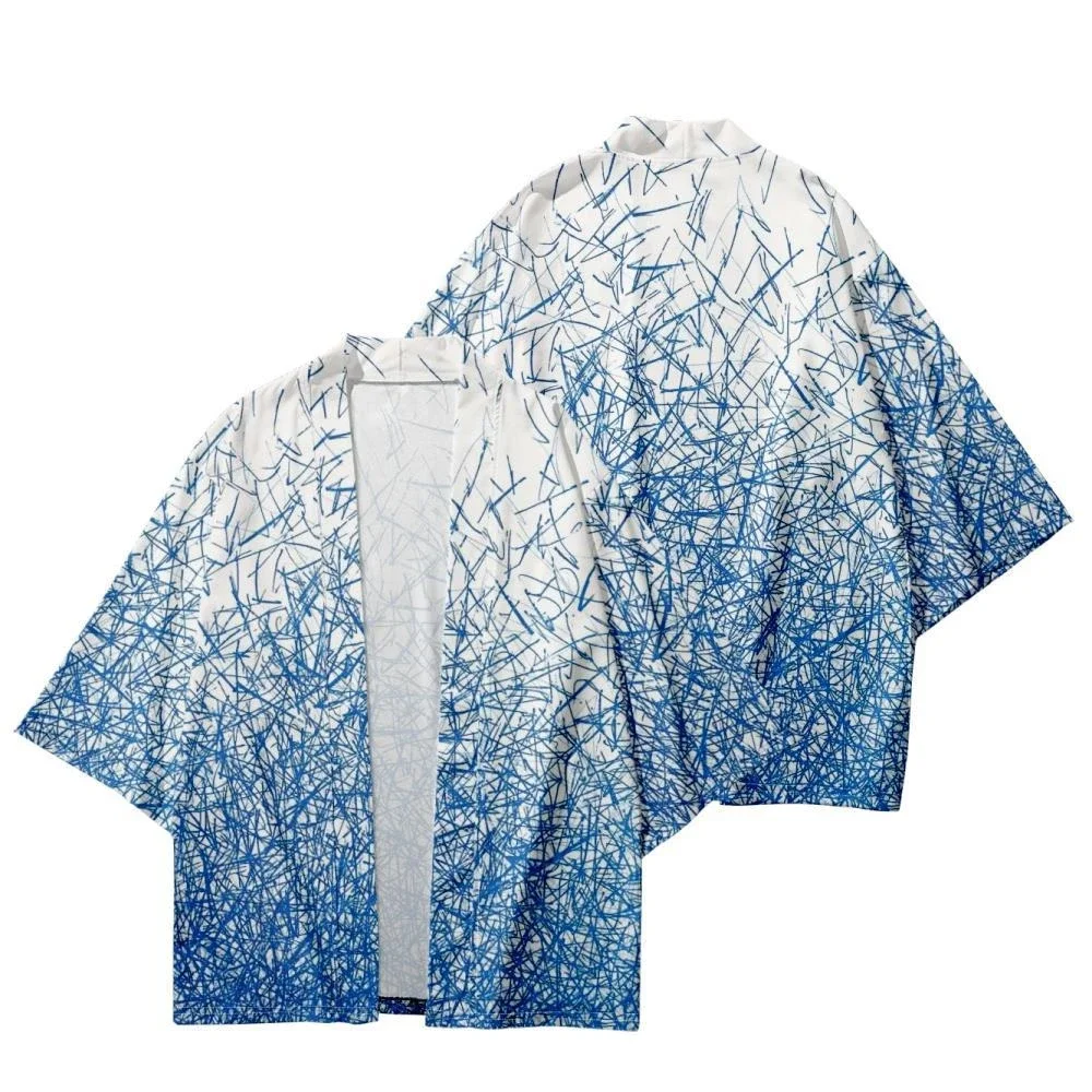 

Japanese Fashion Geometry Print Kimono Beach Yukata Cosplay Cardigan Shirts Women Men Haori Traditional Robe Streetwear Tops