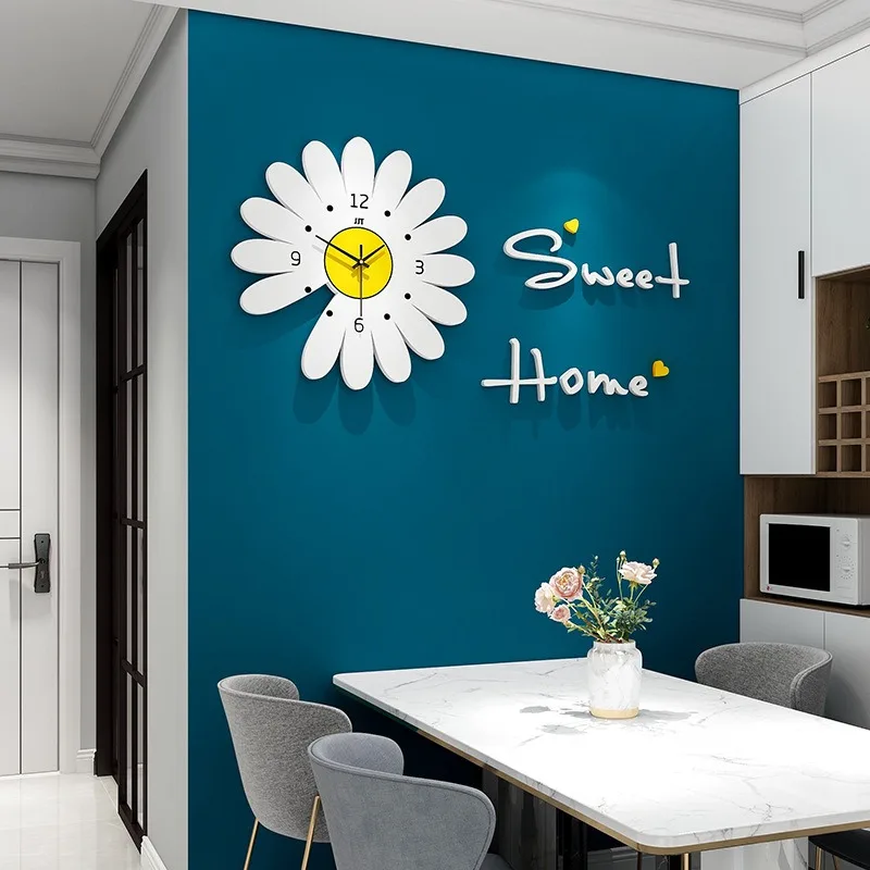 Acrylic Daisy Wall Clock Digital Display Time Modern Style Clock Clocks for Home Kitchen Living Room Farmhouse Decor Pendant