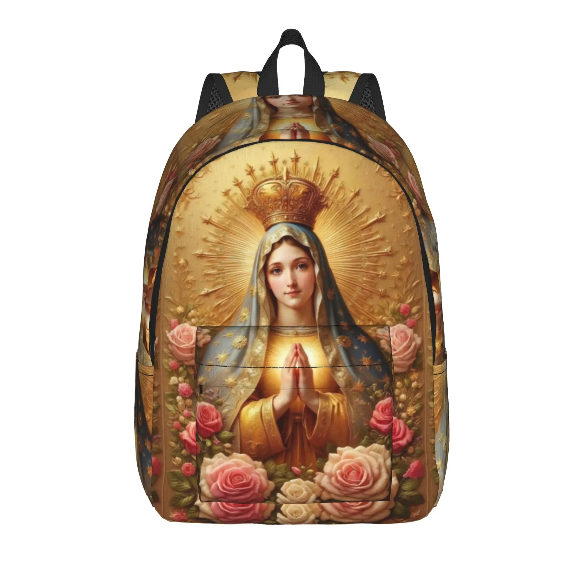 Blessed Virgin Roses Backpack Men  Durable Backpacks Polyester Modern School Bags Camping High Quality Rucksack