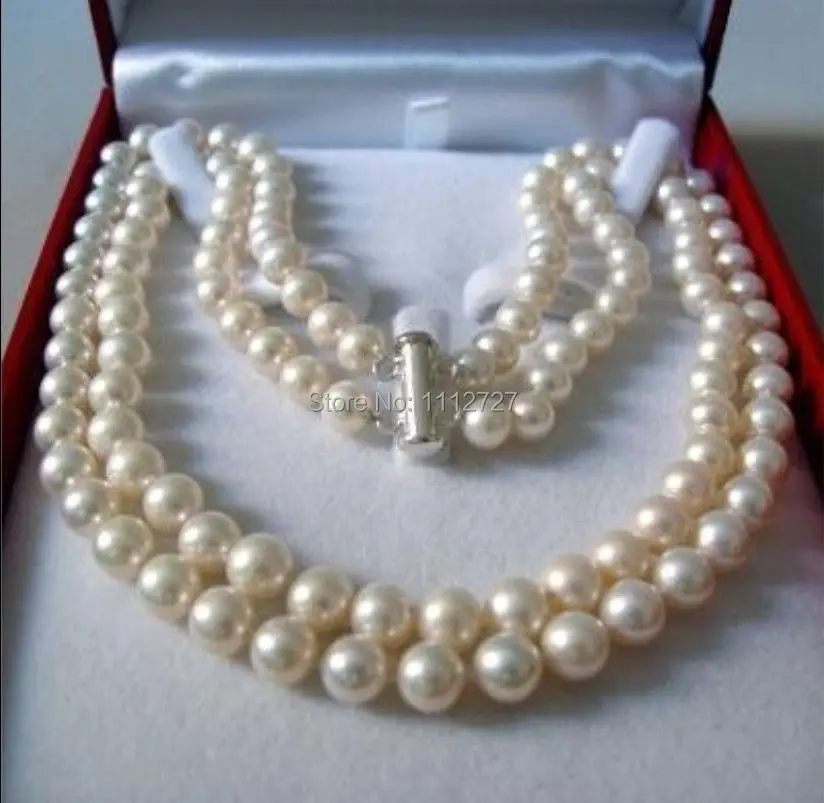 

Charming! 2 Rows 8-9MM white akoya saltwater shell pearl necklace Beads Jewelry Natural Stone 17-18inchAAA BV340 Wholesale Pri