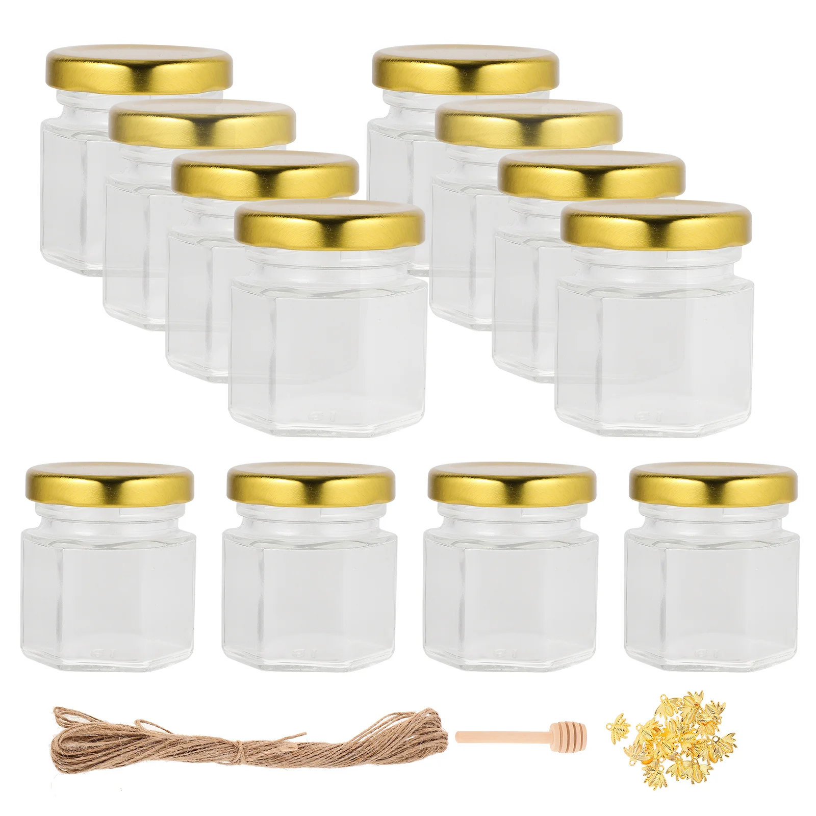 

20Pcs Mini Small Hexagonal Glass Jars Airtight Aluminum Lid Honey Jam Storage Containers Glass Jars Mini Honey Pot