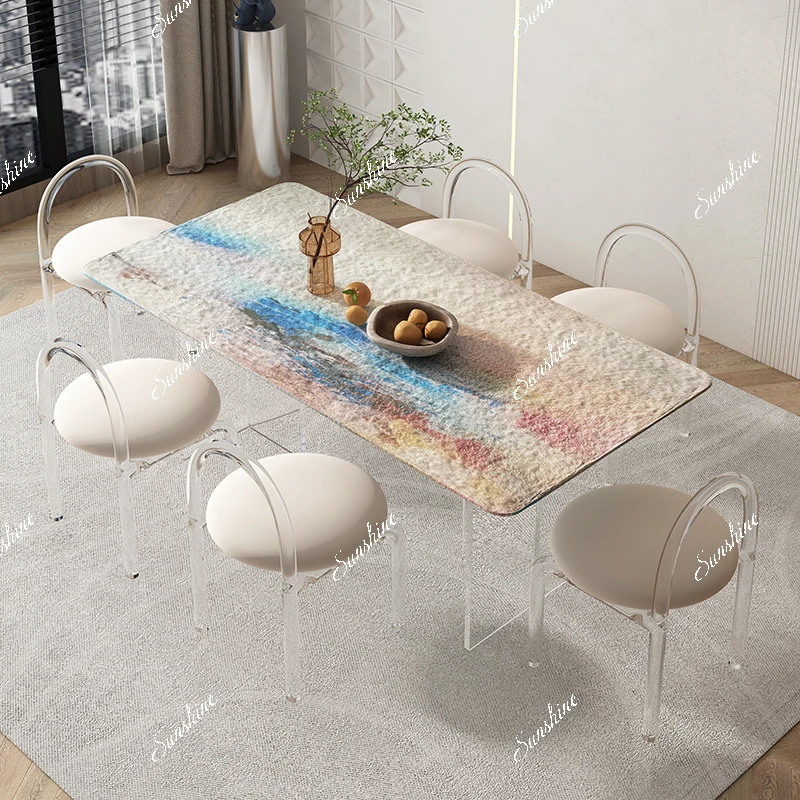 Water ripple tempered glass rainbow acrylic modern simple rectangular suspension table  FT