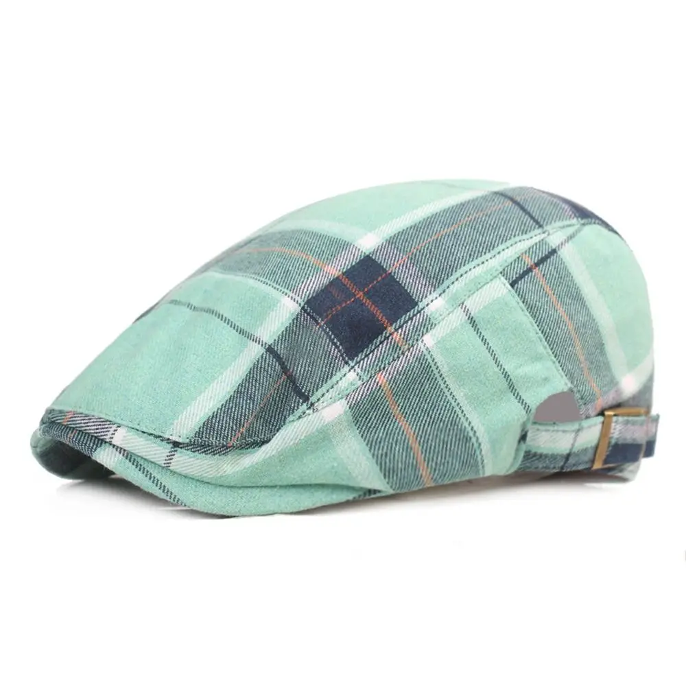 

Sweet Lattice Plaid Beret Hat Cotton Dopamine Style Lattice Sun Hat Ins Style Wide Brim Flat Peaked Cap Party