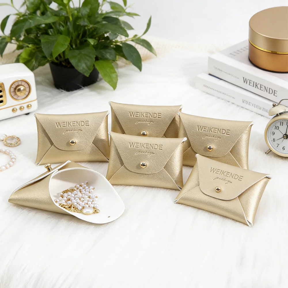 

50/100Pcs Gold PU Leather Car Key Case Coin Wallet Packaging Bags Custom Logo Jewelry Earring Bracelet Organizer Wedding Pouches