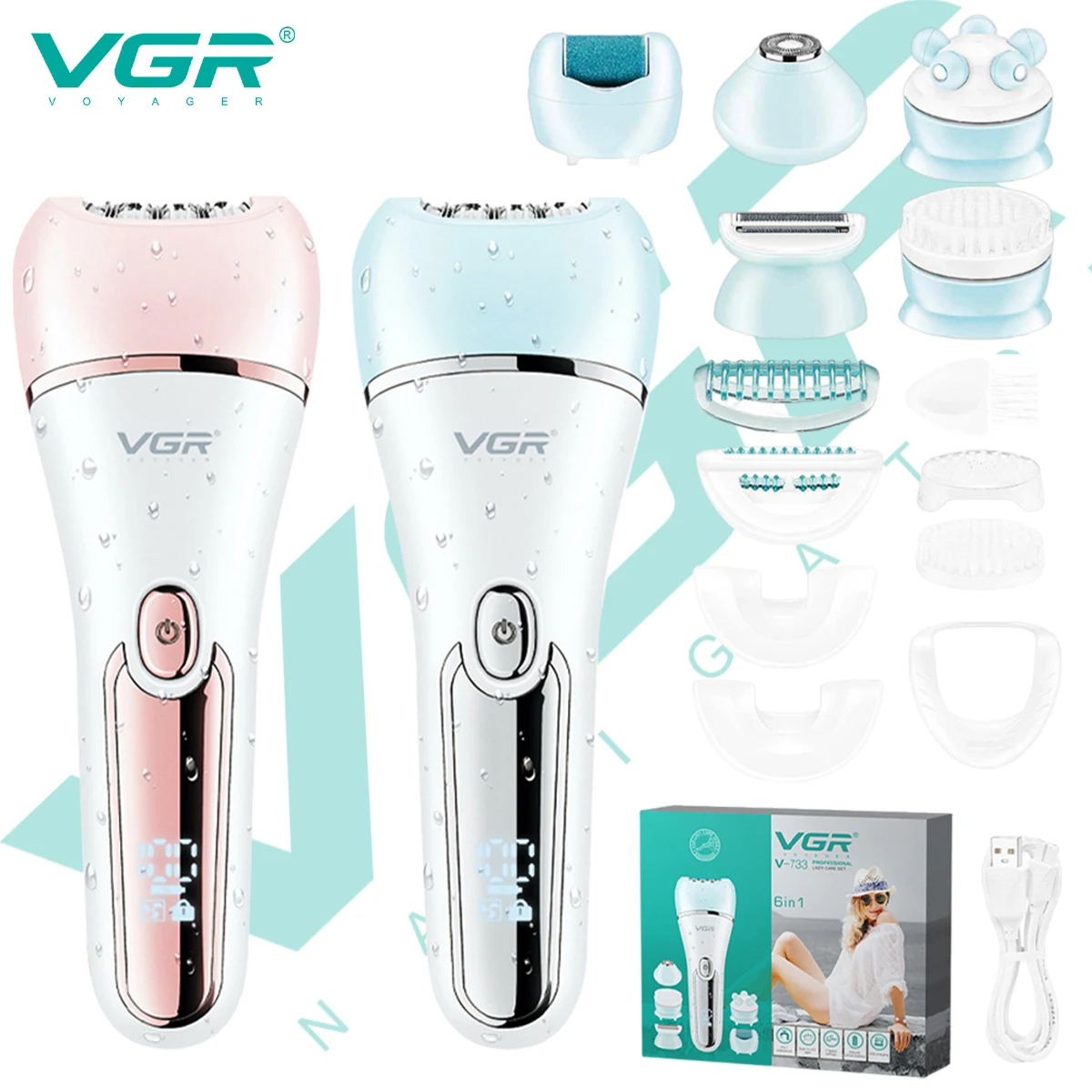 VGR Hair Trimmer Professional Hair Removal Tool Electric Epilator Lady Shaver Waterproof Hair Remover Epilator for Women V-733