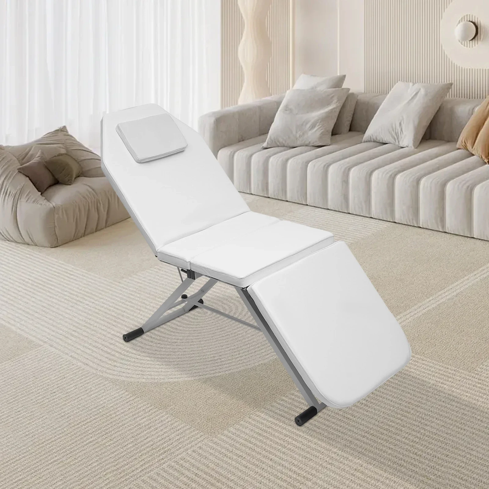 Cama de belleza triple, mesa de masaje, cama cosmética portátil, cama ajustable, blanco/rosa/negro con bolsa de almacenamiento