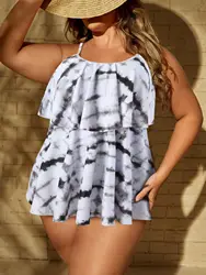 Two Piece Swimsuit Dress Women Ruffle Tankini 2026 Plus Large Big Size Swimwear Female Bathing Swimming Swim Suit Beachwear 4XL