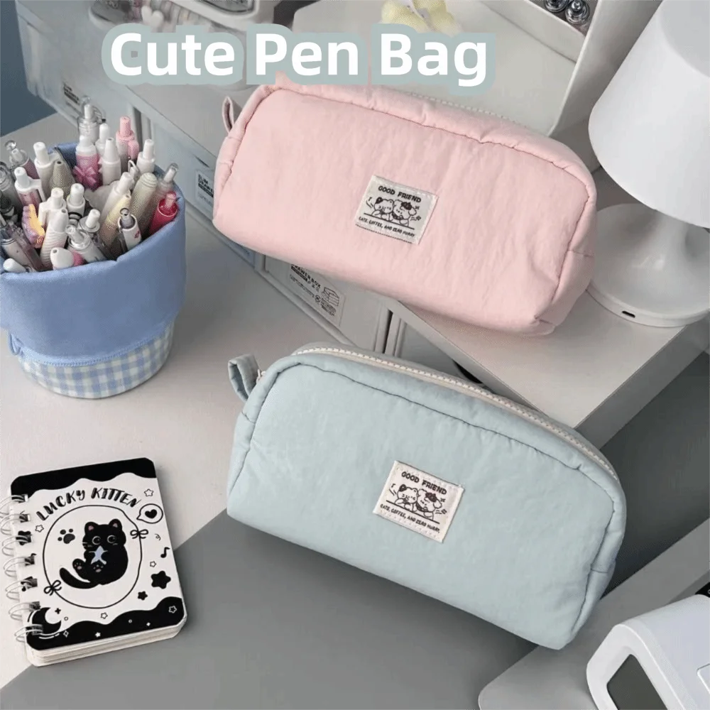 

Милая однотонная сумка для ручек, большая вместительная сумка для карандашей с героями мультфильмов, подарочная парусиновая сумка для канцелярских принадлежностей, школьный офис