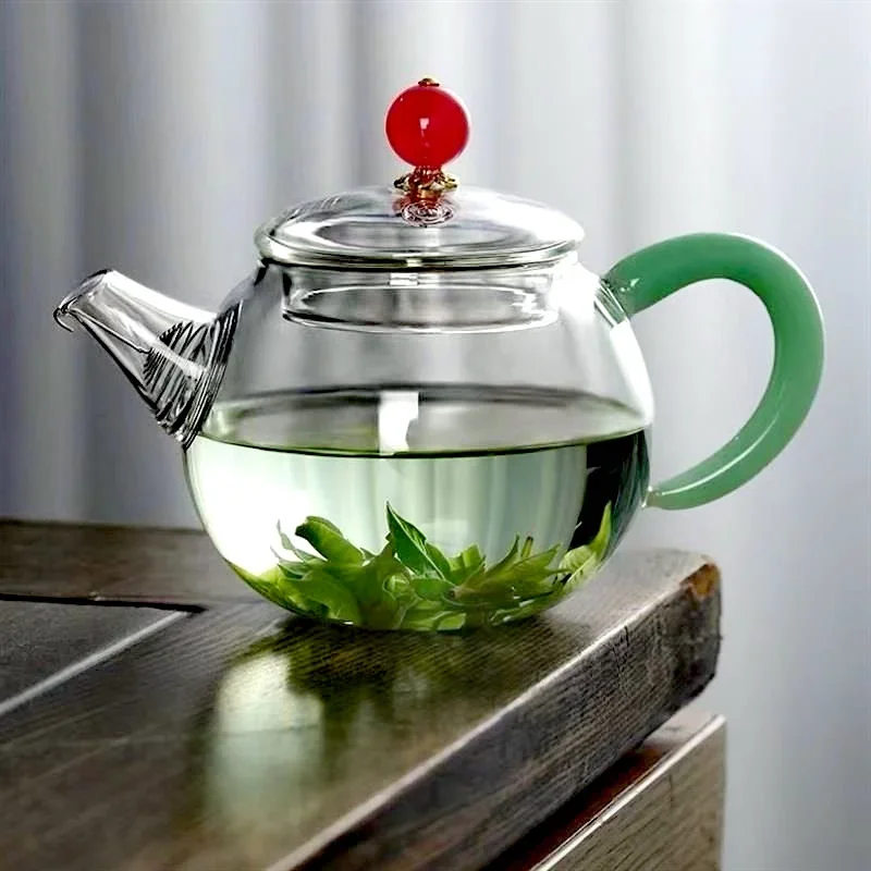 One Person Small Capacity 250ml High Borosilicate Glass Teapot with Tea Strainer Teapot Infuser Filter Office Kungfu Tea Set