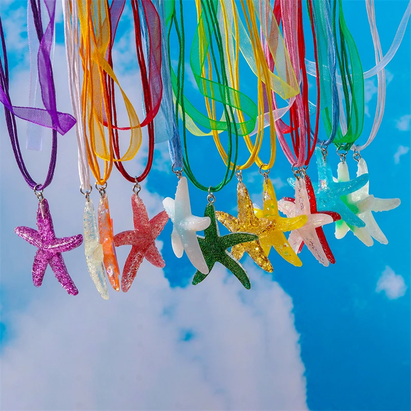 Fashion Colorful Starfish String Necklace for Women Girls Party Holiday Jewelry Decoration