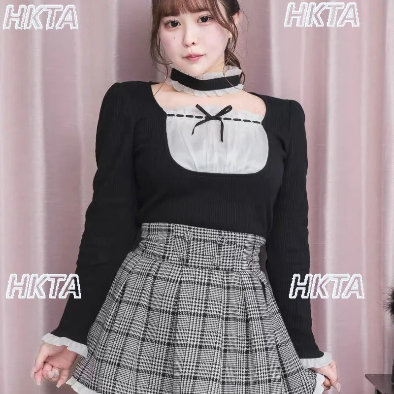 Japanese High-waisted Double-breasted Pleated Skirt College Style Short Plaid Skirts Mass-produced Jirai Kei Women Mini Skirt