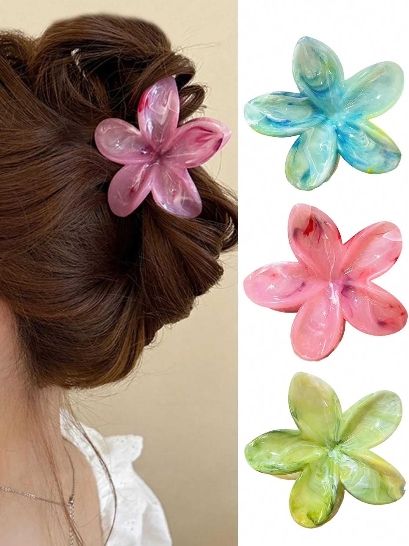 4cm medium frangipani grab clip fashion two-color shark clip gradient flower half tie coil hair ornament