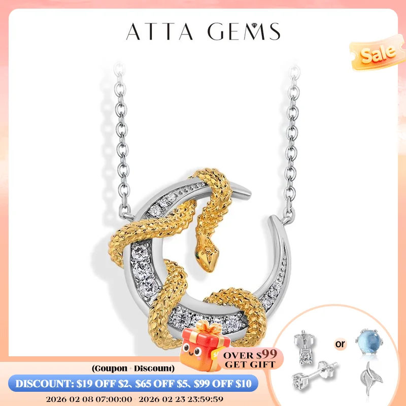 

ATTAGEMS Luxury Moissanite Necklace With Moon Snake for Women S925 Sterling Silver lucky Birthday Party Engagement Jewelry Gift