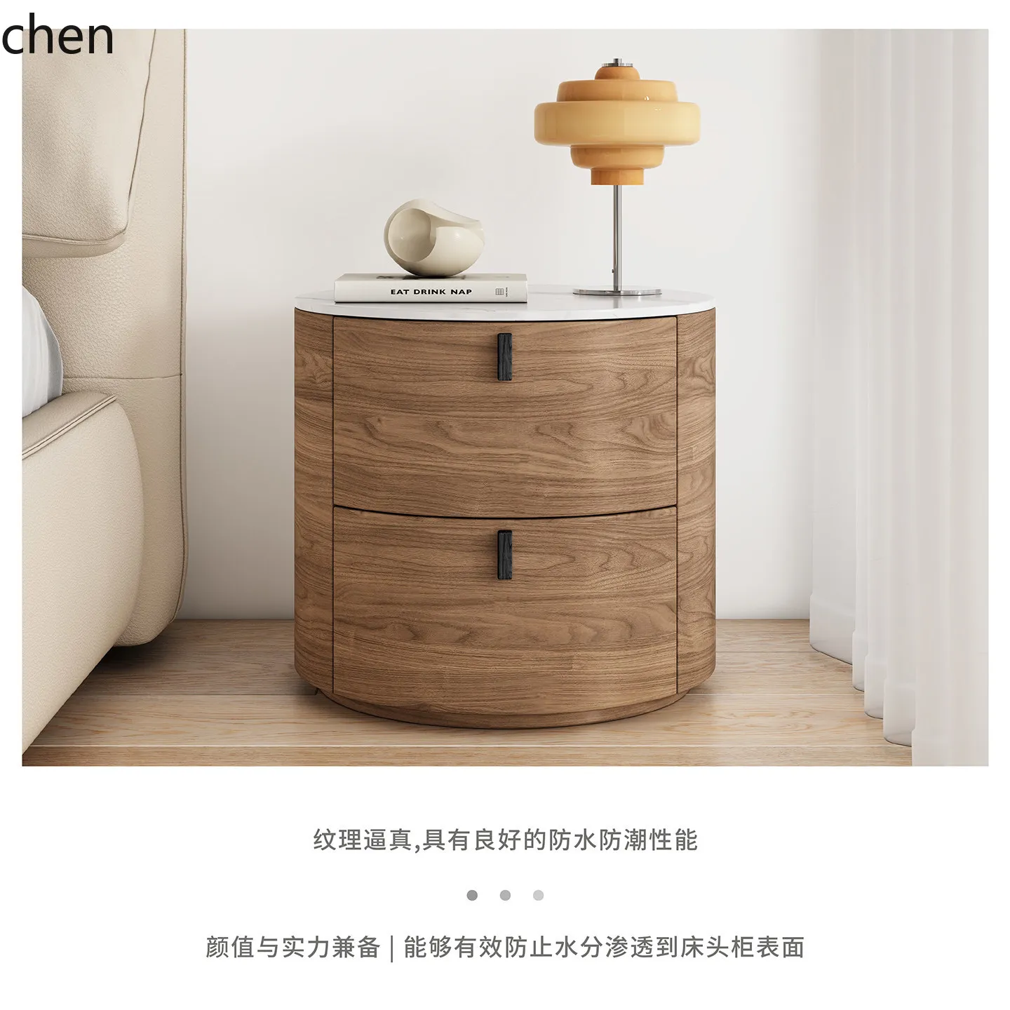 ZML Round Bedside Table Simple Modern Small Apartment Storage Cabinet with Rock Board Easy to Clean