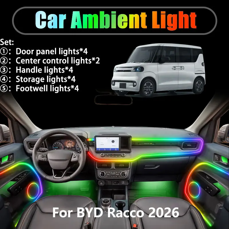 

For BYD Racco 2026 2/18 in 1 Car ambient lighting Led trunk interior led lights USB RGB Ensemble Streamer Auto Accessories Parts