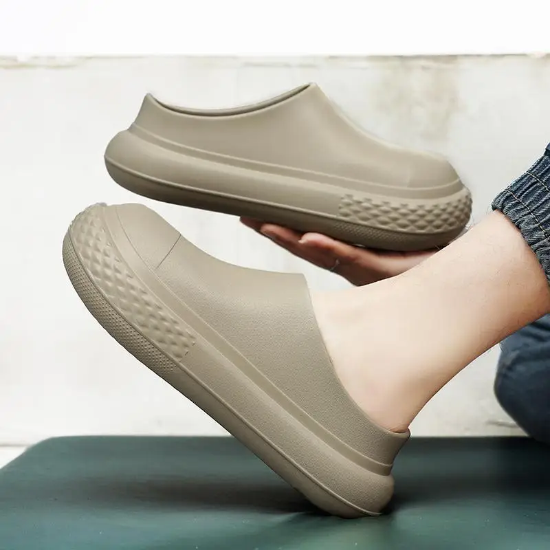 Unisex Thick Bottom Rain Boots Slip-On Waterproof Anti-Slip Kitchen Work Couples Slippers Comfortable Lightweight PU Material