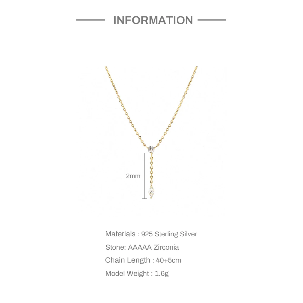 Aide Halskette aus 925er-Sterlingsilber, elegante Y-Form, für Damen, Temperament, lange Kette, Quaste, Wassertropfen, CZ-Zirkon-Anhänger-Halskette – Detail 14