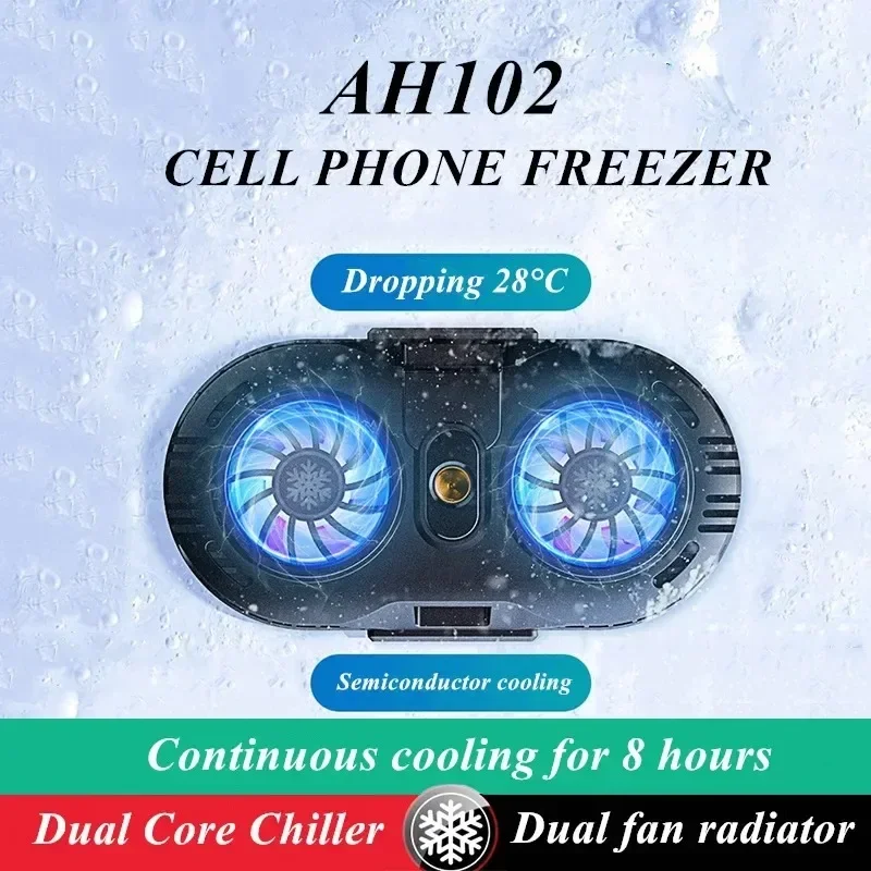 AH102 Mobile Phone Semiconductor Dual Cooling Fan Radiator 3 Speeds Adjustable Game Cooler for IOS Android Live Streaming PUBG