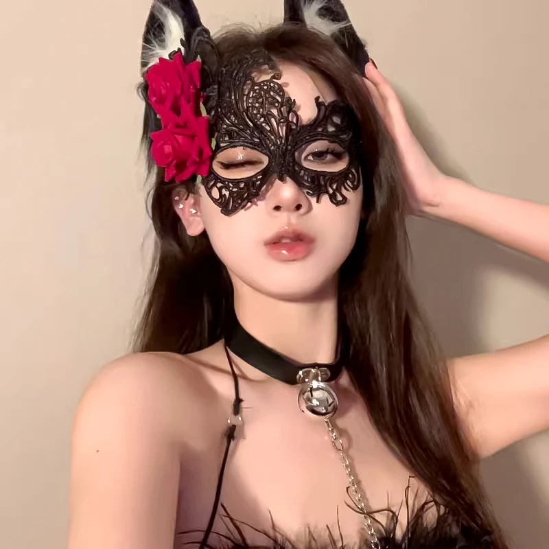 Donne Hollow Lace Mask Masquerade Face Mask Princess Prom Party puntelli Rose Eye Mask per le donne Cosplay forniture per costumi di Halloween