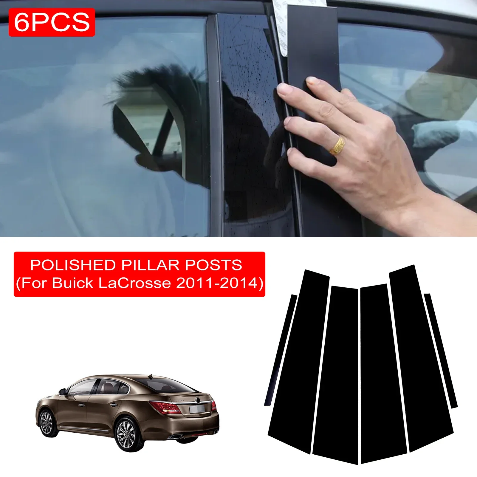 

6PCS Car Window Pillar Posts Door Trims Cover Black BC Column Stickers For Buick Lacrosse 2011-2014 Accesorios Para El Coche