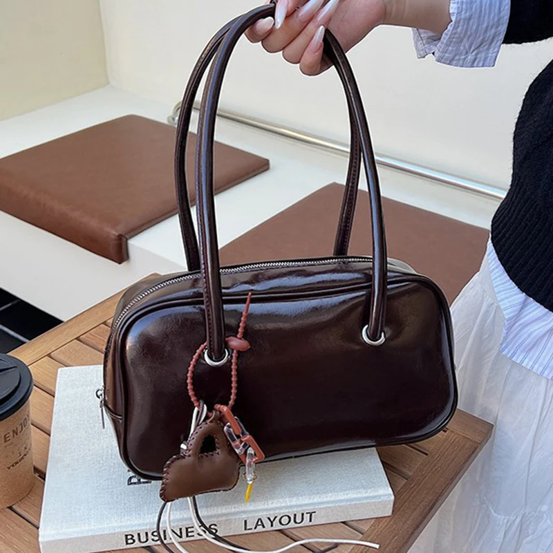 

Korean Stylish Square Bag Solid Color Versatile Bowling Bag Hot-selling Retro Shoulder Bag New Style High-quality Pu Leather Bag