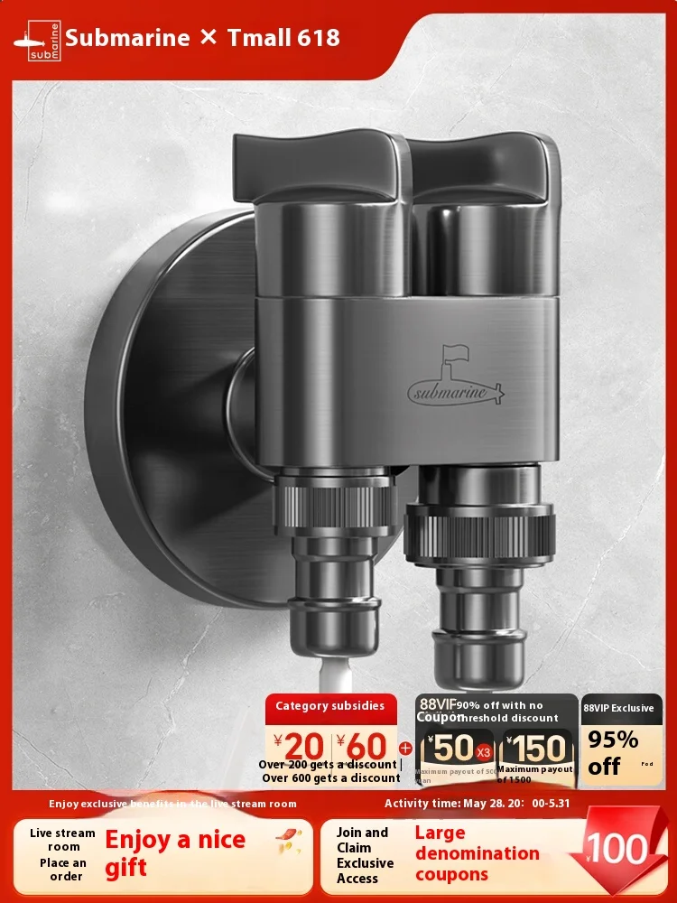 

Washing machine faucet one in two out double water outlet connector 46 one point two water stop angle valve three way faucet