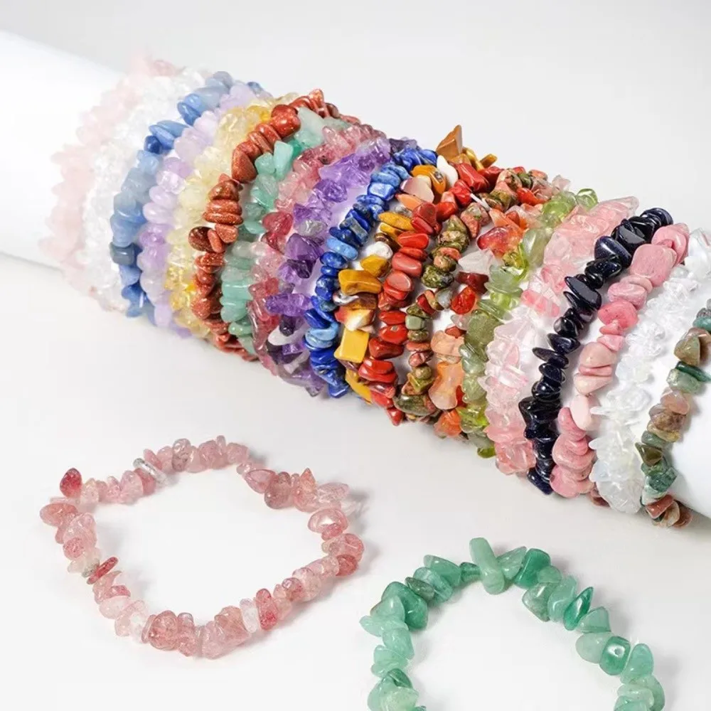 New Bohemian Irregular Stone Bracelets Stretch Band Adjustable Crystal Beaded Bangles Purple Wrap Charm Hand Chain Jewelry