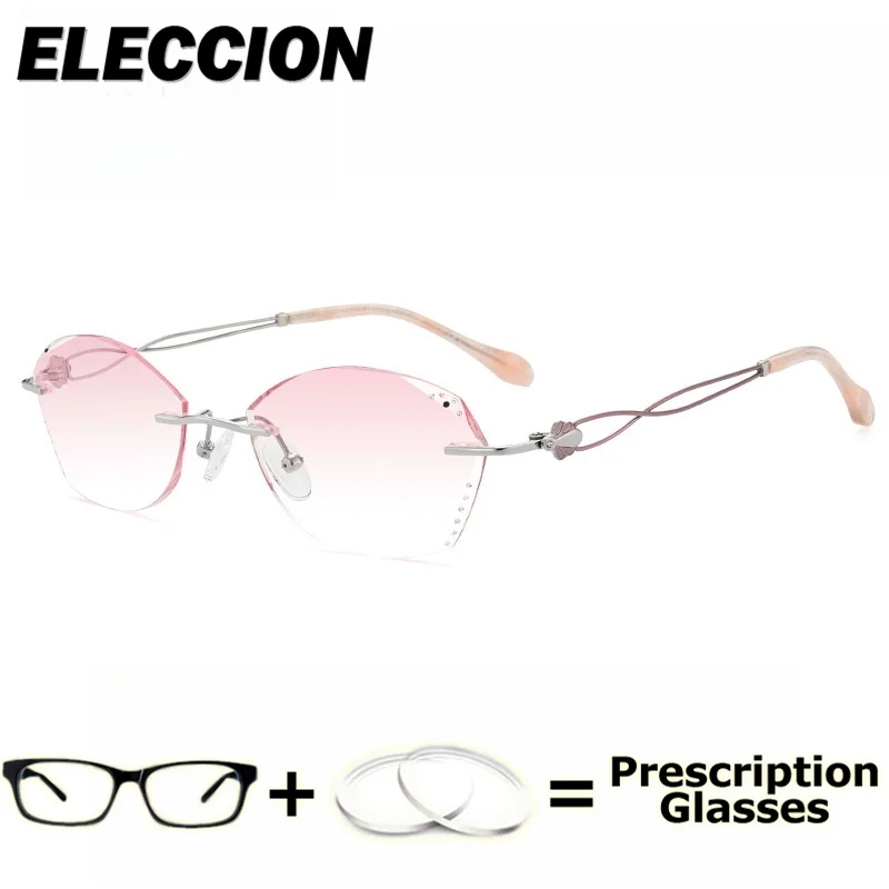 

ELECCION Rimless Prescription Glasses Reading Glasses Women Presbyopic Eyewear Phone Blue Light Blocking Anti Fatigue Eyeglasses
