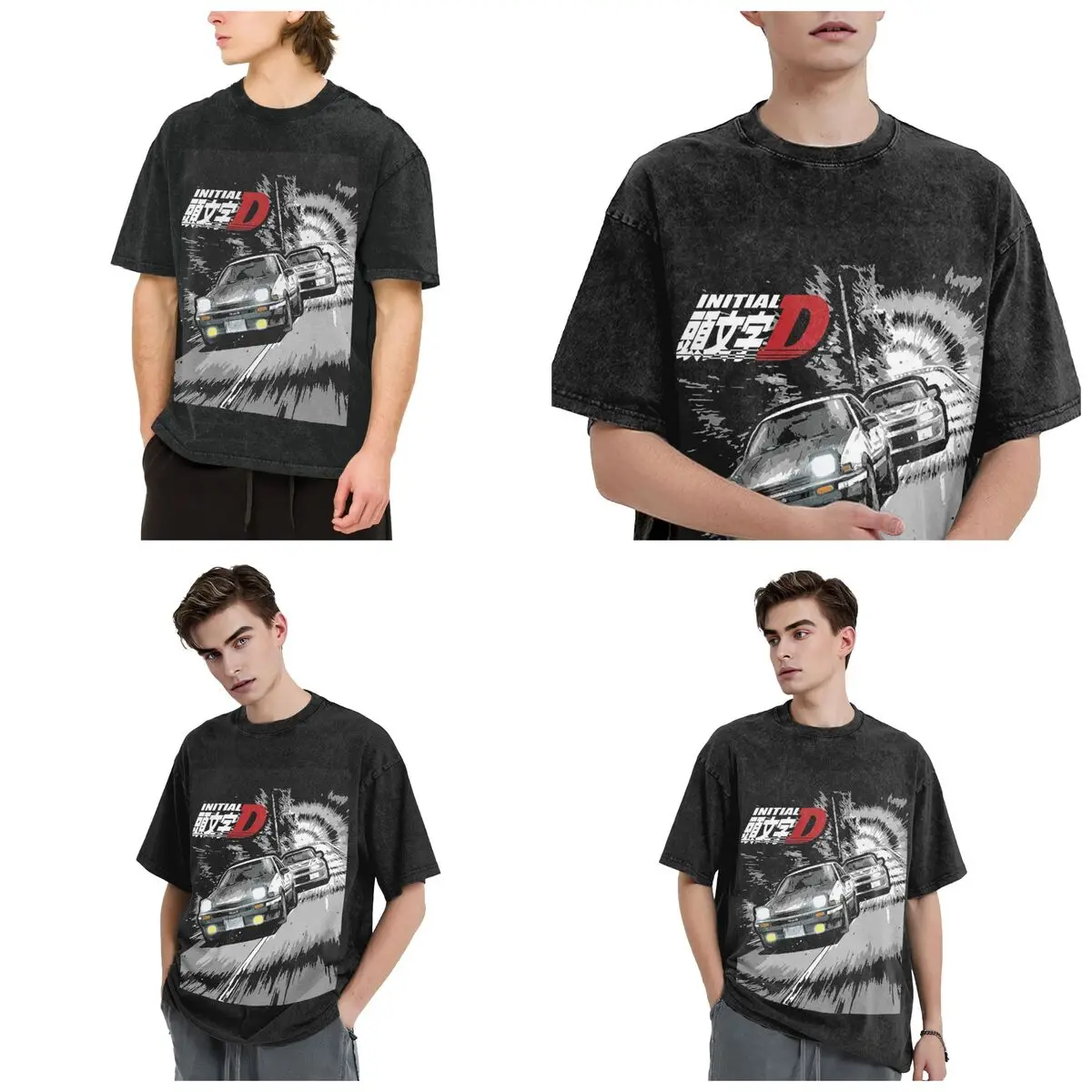 Streetwear T-Shirts Initial D - Mountain Drift Racing AE86 Washed T Shirt Short Sleeve Hip Hop T-Shirt Tops Tees for Men Women