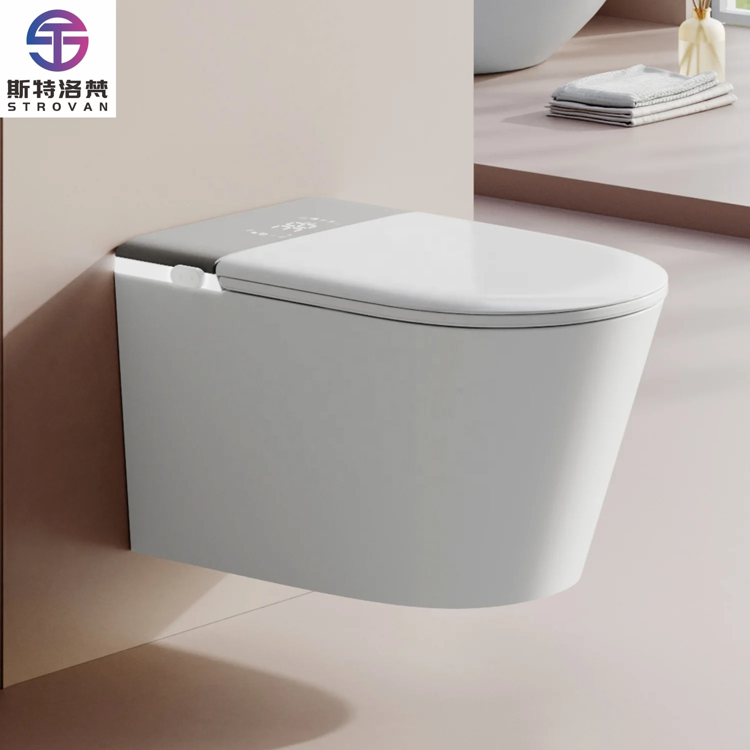 

HKZX 2025 Wall Suspended Smart Toilet Bidet P Trap WC Intelligent Automatic Wall Hung Smart Toilet Bowl