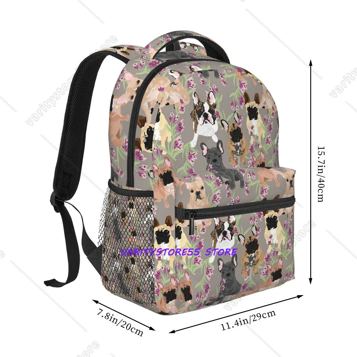 Frenchie Floral French Bulldog Backpack Hot Sale Daypack Large Capacity Kids BookBag School Bag Shoulder Bags for Men Women