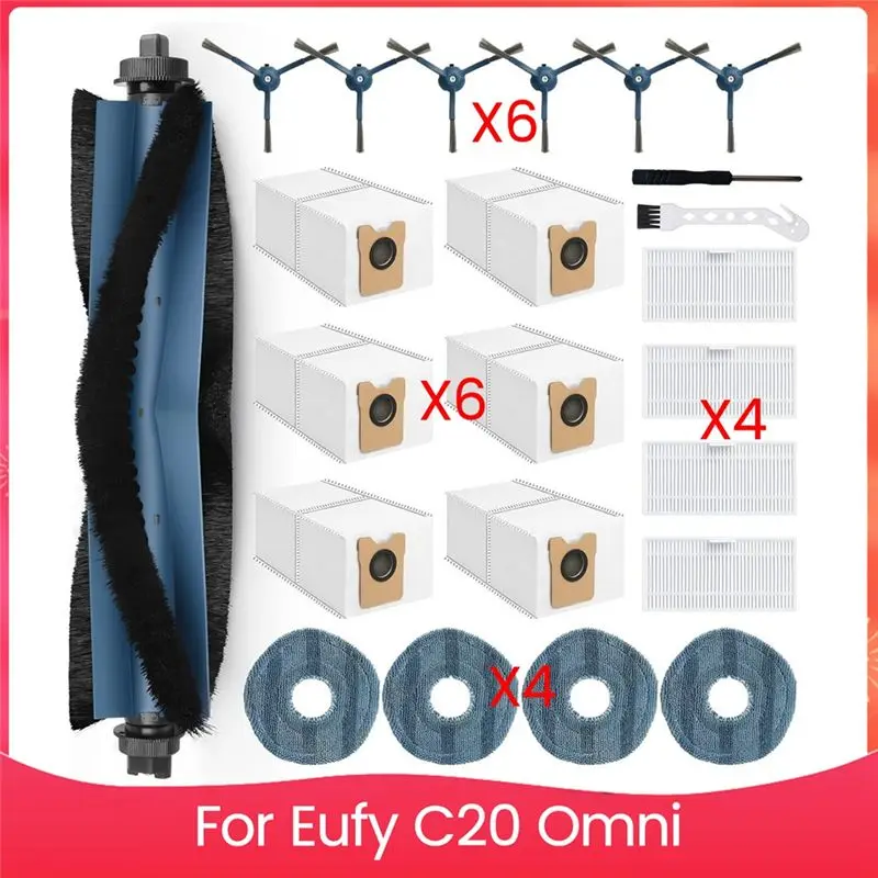 

Комплект сменных запчастей JHD для роботов-пылесосов Eufy C20 Omni: основная и боковые щетки, HEPA-фильтр, салфетки для влажной уборки, мешки для сбора пыли