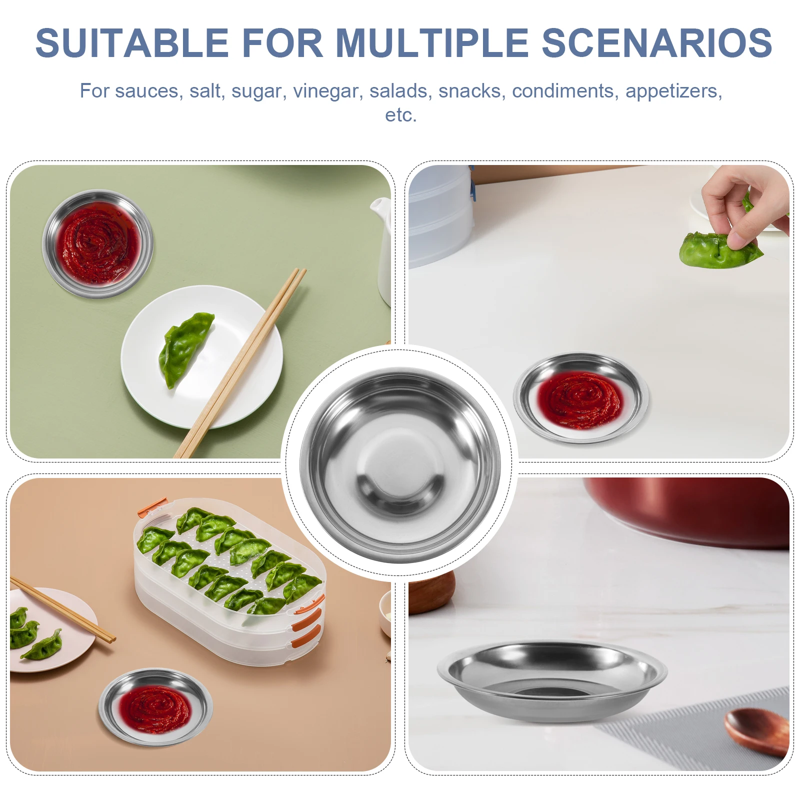 10Pcs Food Snacks Seasoning Dishes Stainless Steel Plate Dessert Dish Appetizer Serving Set Sauce Gear Serving Plates BBQ Tray