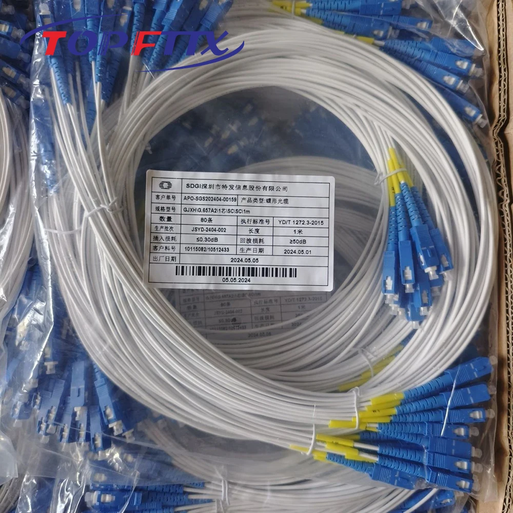 10PCS 1/2 Meter SC/UPC Single Mode Single Core GJXH Indoor Drop Cable Patch Cord Extension Optical Jumper For FTTH