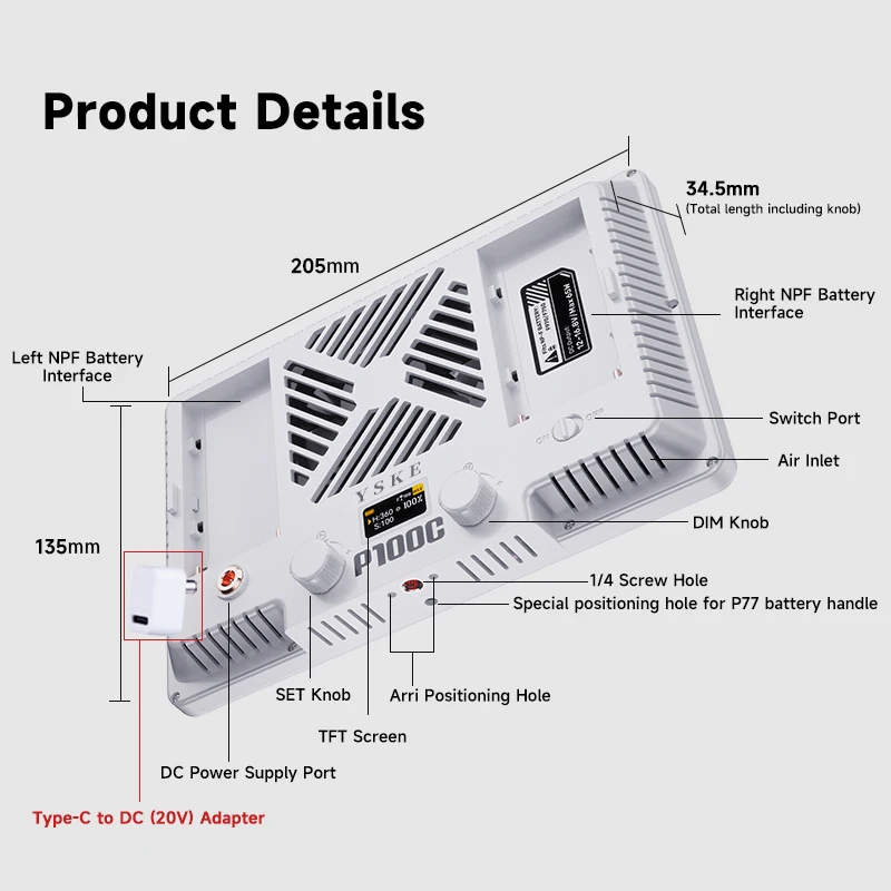 YSKE 100 واط لوحة مسطحة RGB الفيديو الضوئي CRI 96 + إضاءة التصوير الفوتوغرافي مع حقيبة حمل والناشر لإنشاء محتوى الاستوديو