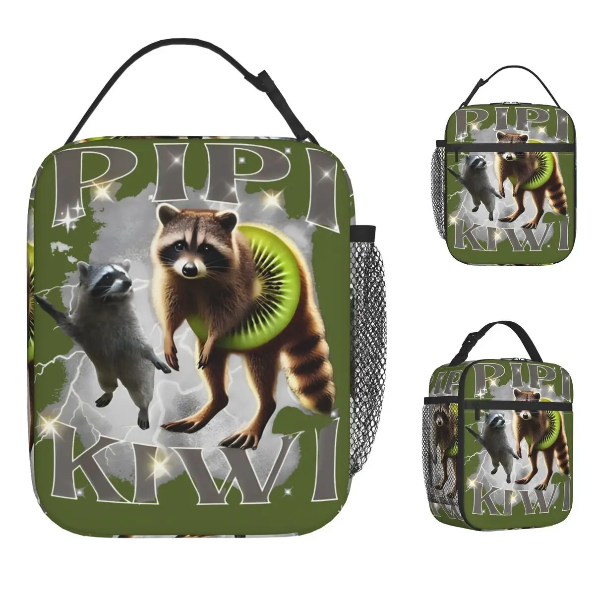 Pipi Kiwi Funny Racoon Italian Brainrot Meme Lunch Bag Outdoor Picnic Lunch Box Girls Fashion Tote Food Bags Oxford Portable