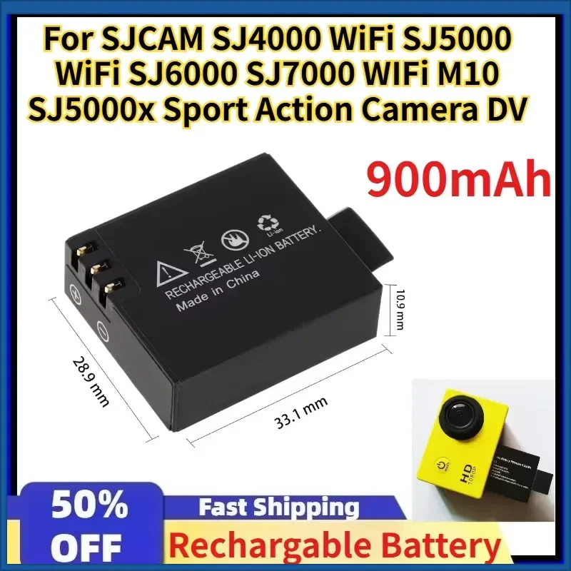 

900mAh Rechargable Li-ion Battery for 3.7V SJCAM SJ4000 WiFi SJ5000 WiFi SJ6000 SJ7000 WIFi M10 SJ5000x Sport Action Camera