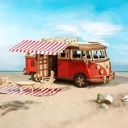 Coche de madera 3D, autobús Retro, Campervan de estilo europeo, bricolaje, montaje Manual, rompecabezas, Camper Van, juguete educativo para niños, regalo de Navidad