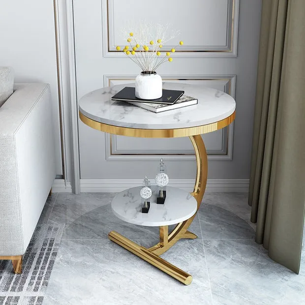 Cafe Table Living Room Balcony Marble Simple Bedside Sofa Cabinet Corner Small Round Table Mini Leisure Table Coffee Tab Gift