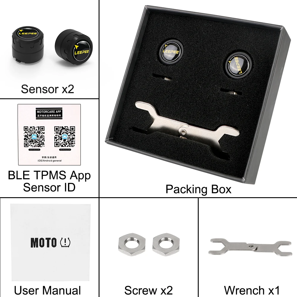 Motorrad TPMS 2 Sensoren Bluetooth 4,0 5,0 Reifendruck Überwachung System Pit Bike Reifen Tester Diagnose Set Moto Zubehör