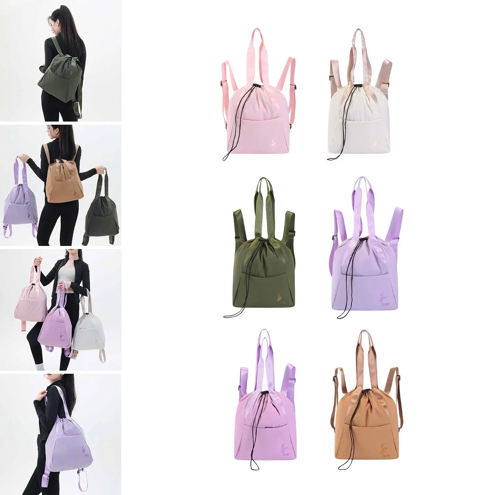 

Drawstring Backpack Casual Daypack Oxford Adjustable Shoulder Strap with Bag for Jazz Ballet Ballerina Dance Yoga
